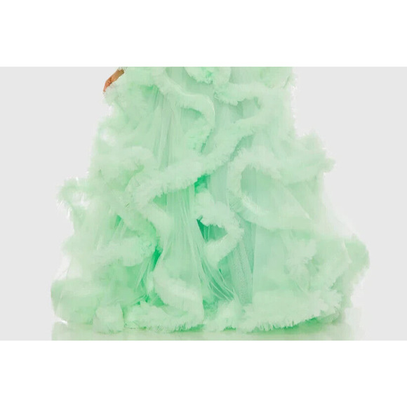 NEW MAC DUGGAL 20542 STRAPLESS CORSET DETAIL TULLE LAYERED GOWN AQUA $998 SZ 6 - Picture 4 of 5